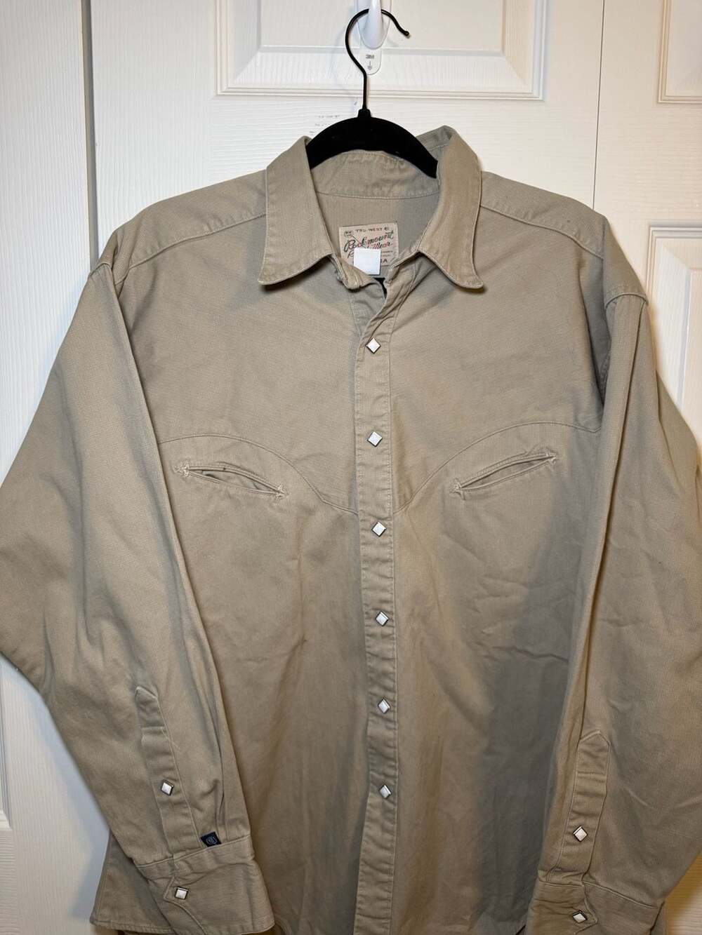 Rockmount Ranch Wear Western Shirt Size Large Beige Cotton Pearl Snap